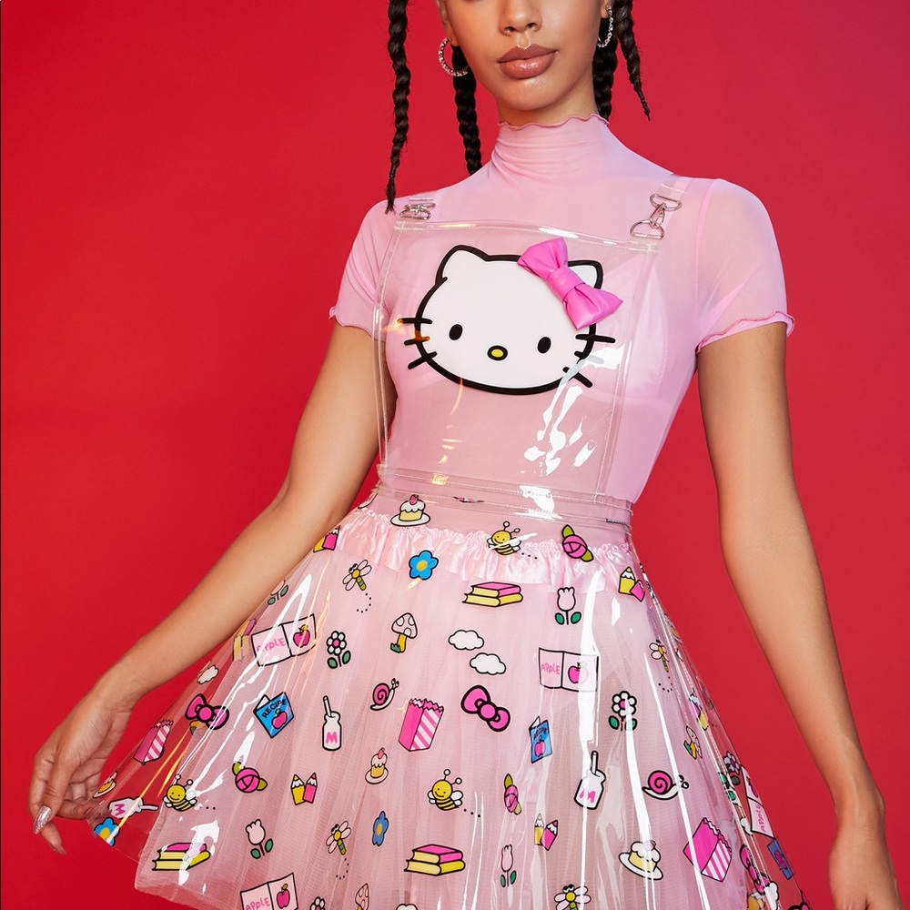 Hello Kitty x Dolls Kill clear pvc apron sticker dress
